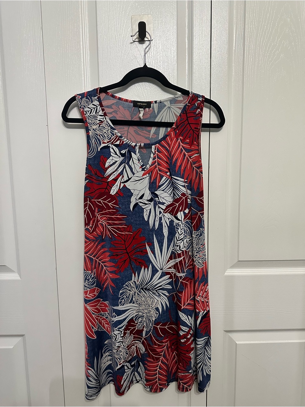 Espresso Tropical Leaf Print Swing Dress | Sleeveless Size Small